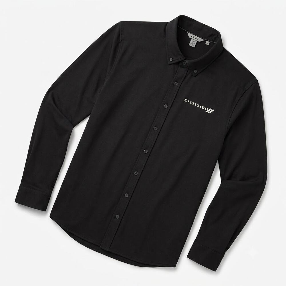 Dodge Jersey Knit Button Down Shirt Black Long Sleeve OGIO Stretch Mens Medium